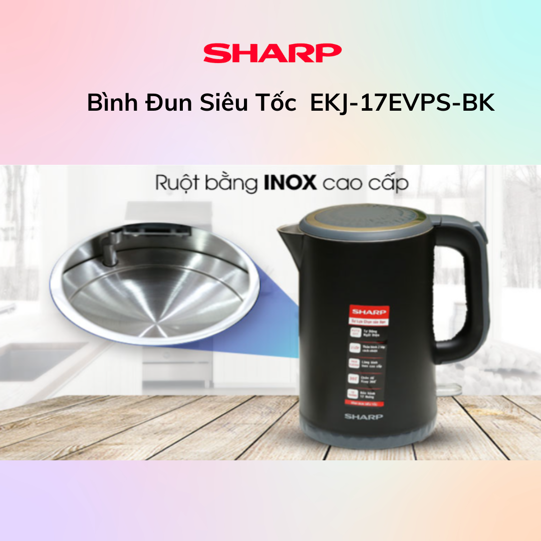 Bình Đun Siêu Tốc SHARP EKJ-17EVPS-BK- Hàng Chính Hãng