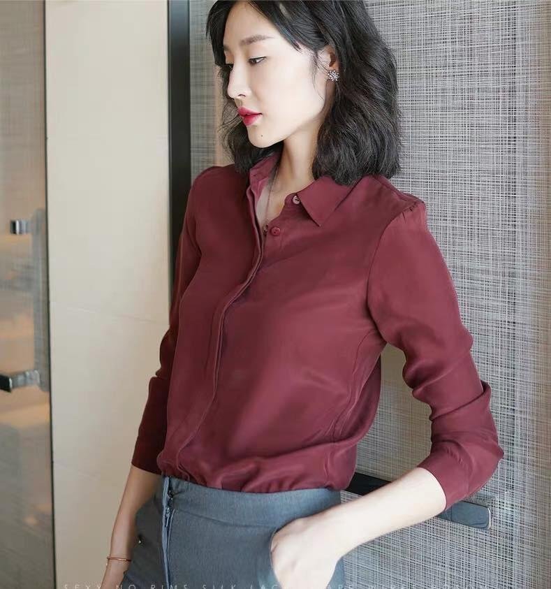 Áo sơ mi nữ trơn dài tay công sở EMEY LUXURY