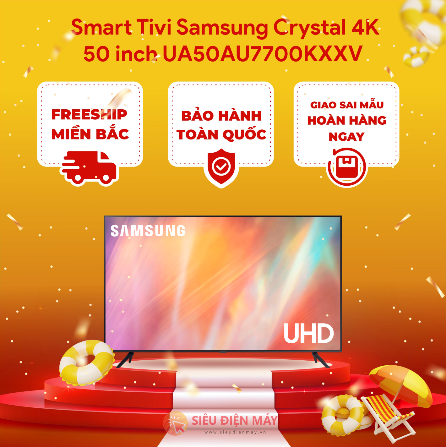 [Miễn phí vận chuyển] Smart Tivi Samsung 4K 50inch 50AU7700