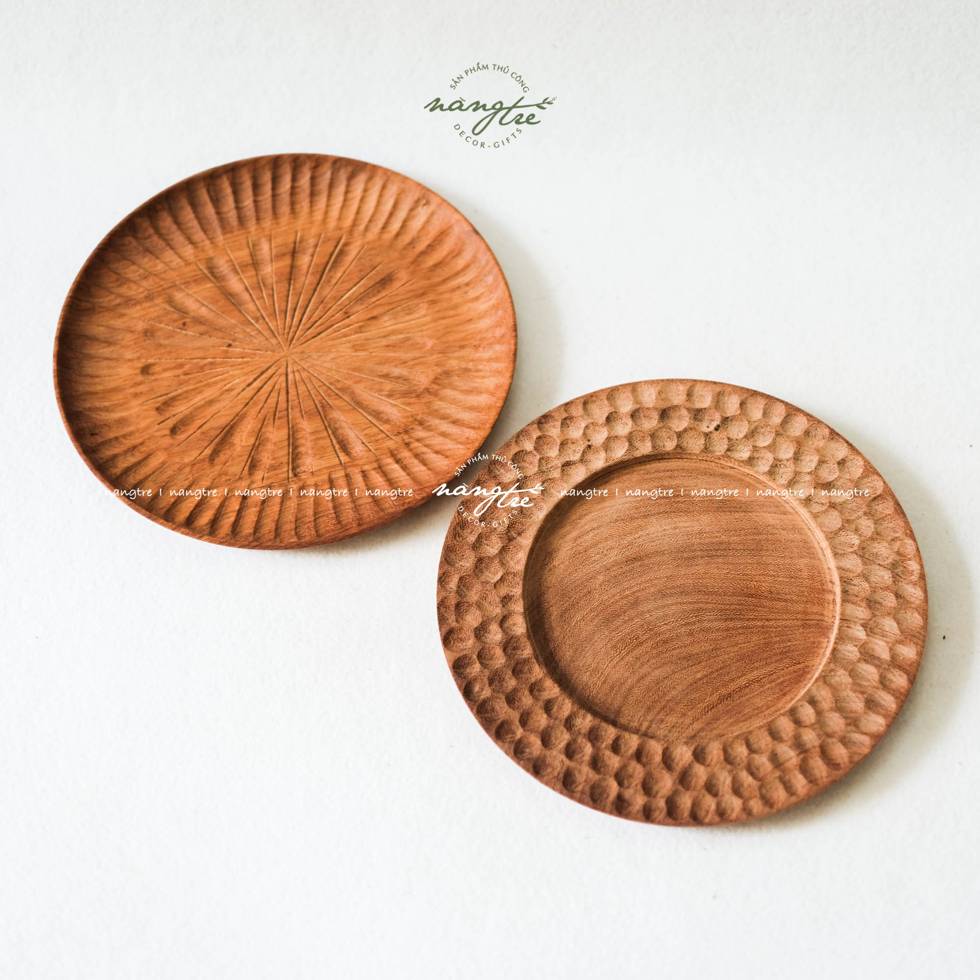 Đĩa gỗ đỏ/Đĩa gỗ tròn decor 25cm