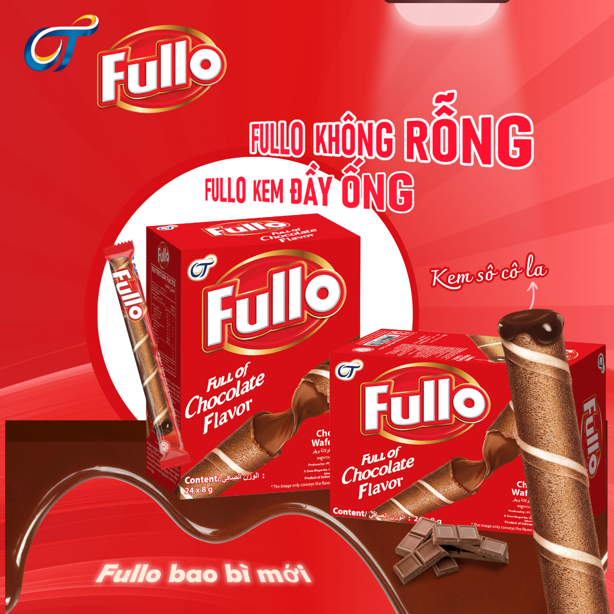 Combo 4 Hộp bánh quế Fullo (4 vị Socola + Vani + Socola vani + Socola Dâu - 1 hộp/ 24 cây)
