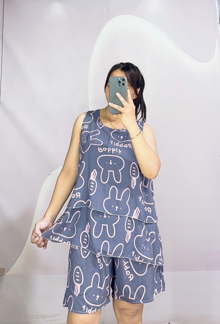 (Size đại )Đồ bộ bầu vải Tole lanh lụa kiểu đùi 2 tầng( Size 70-90kg)