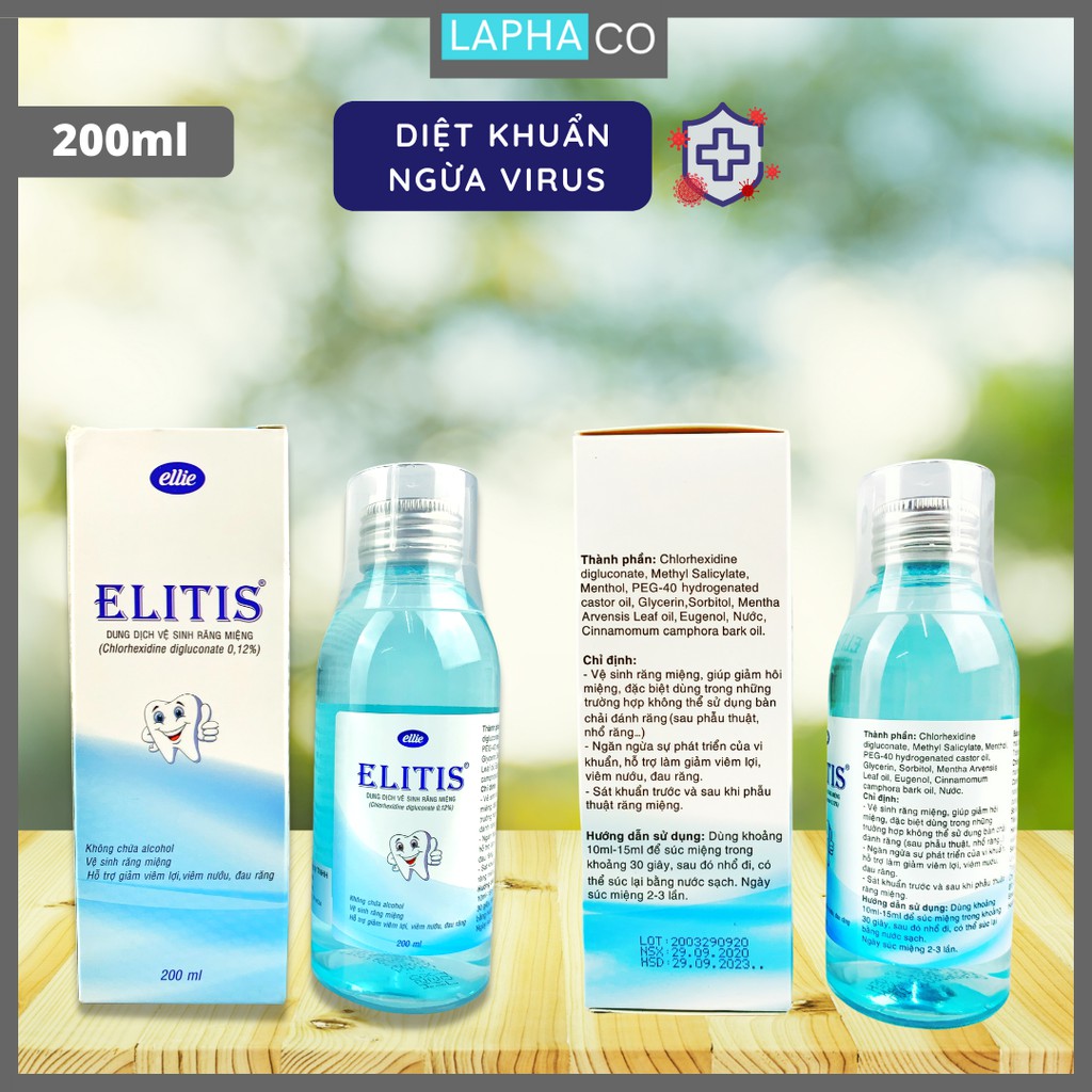 [HCM]Nước súc miệng họng Elitis Chlorhexidine 012% Chai 200ml