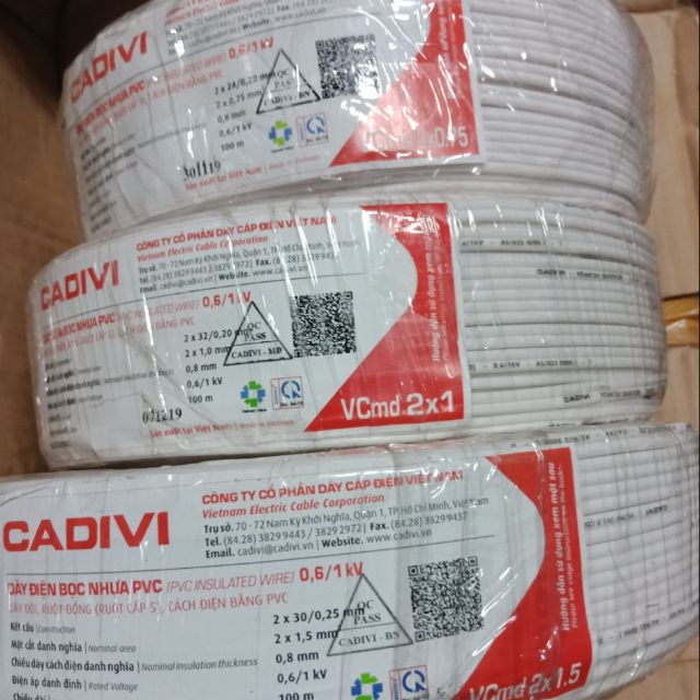 DÂY ĐIỆN ĐÔI CADIVI 2X1.0 CUỘN 100M VCmd2X32
