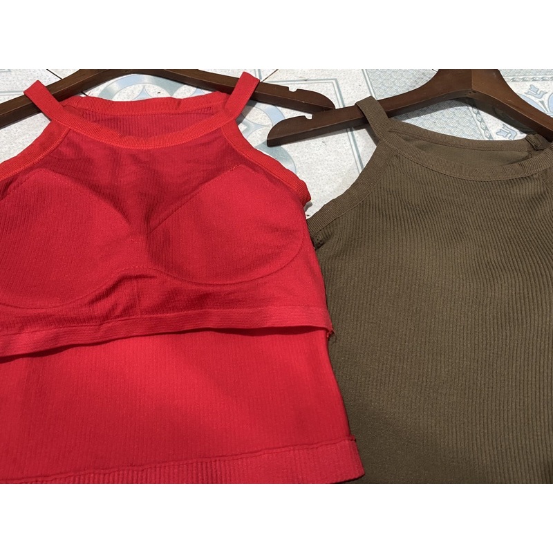 Áo hay dây croptop KÈM ÁO LÓT, Áo yếm thun tăm co giãn tốt kèm đệm ngực tiện lợi, Chất liệu co giãn tôn dáng
