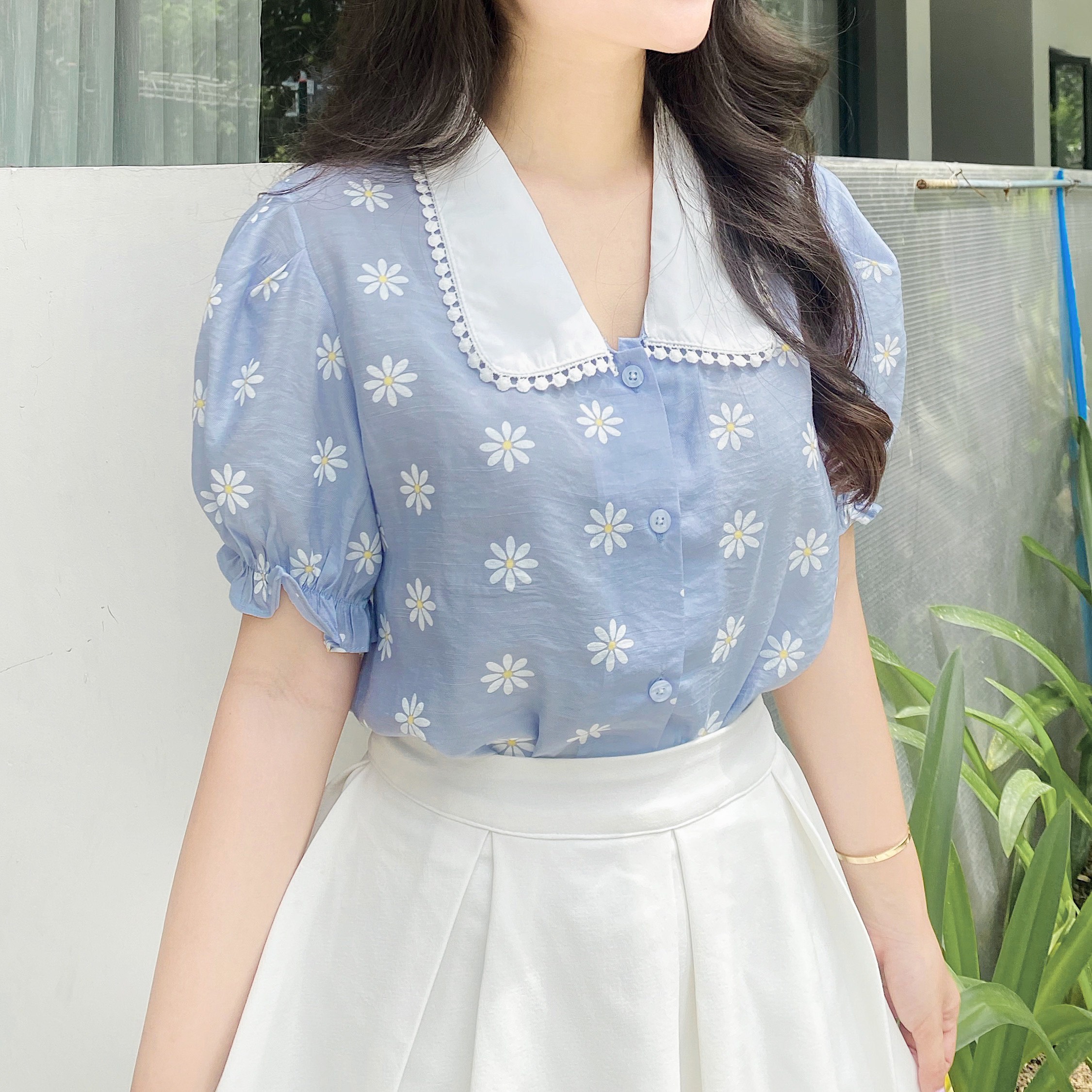 ÁO SƠ MI CỔ SEN HOA CÚC (MS91)
