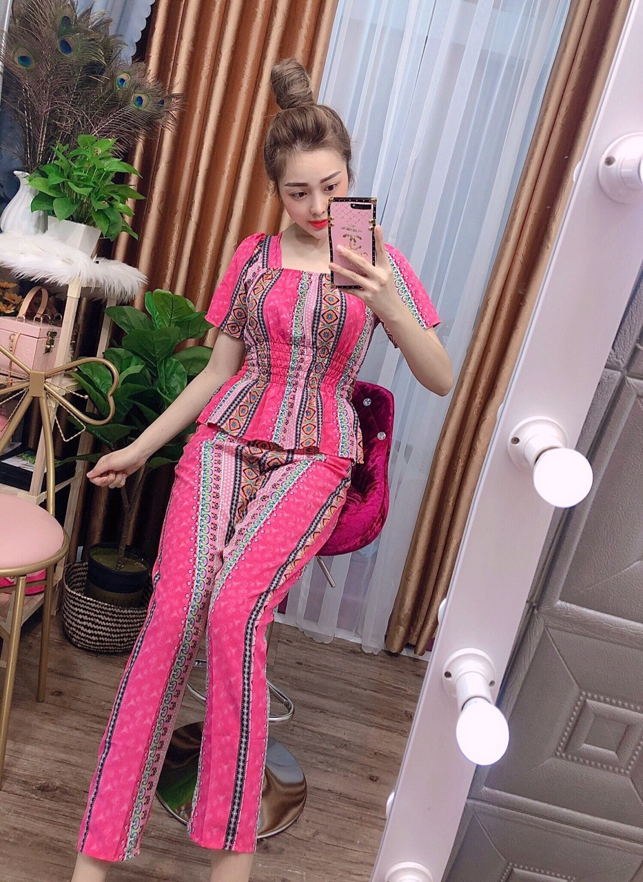 Set bộ nữ lụa thổ cẩm tay ngắn siêu xinh-MTBsetbo