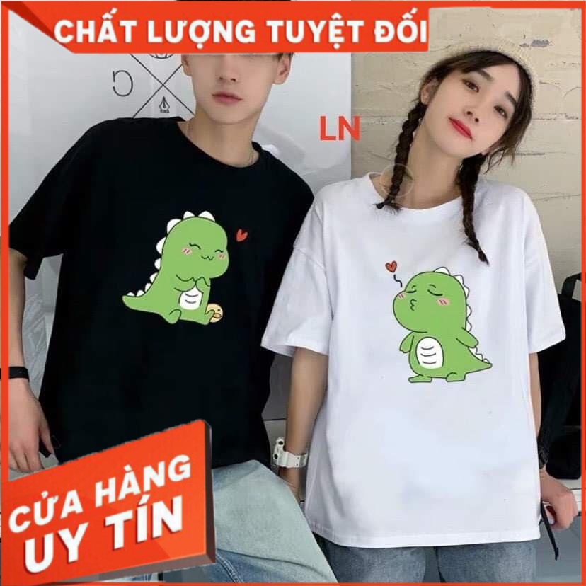 - áo thun đôi áo cặp in khủng long béo bắn tim ý nghĩa vải đẹp hình in sắc nét
