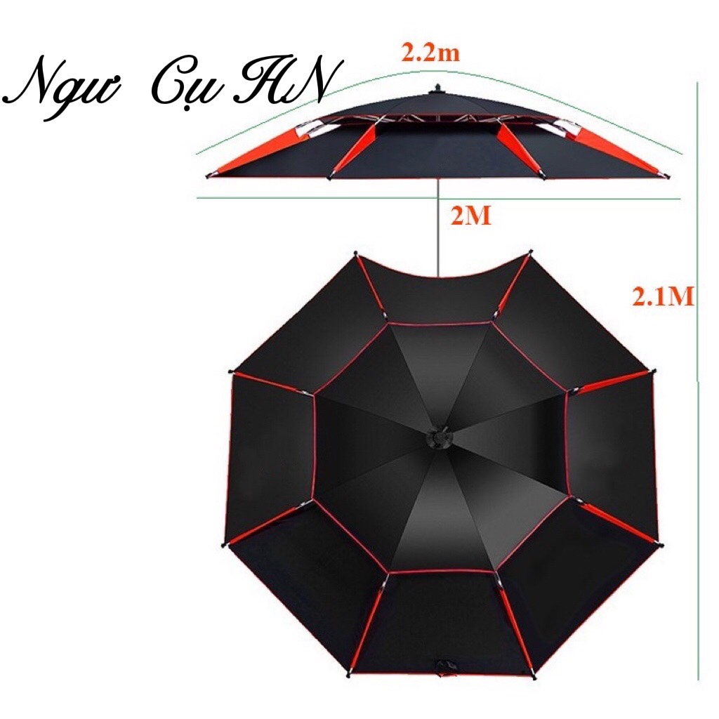 Ô đen câu cá ô dù che nắng mưa 2 tầng cao cấp 2m2 - 2m4