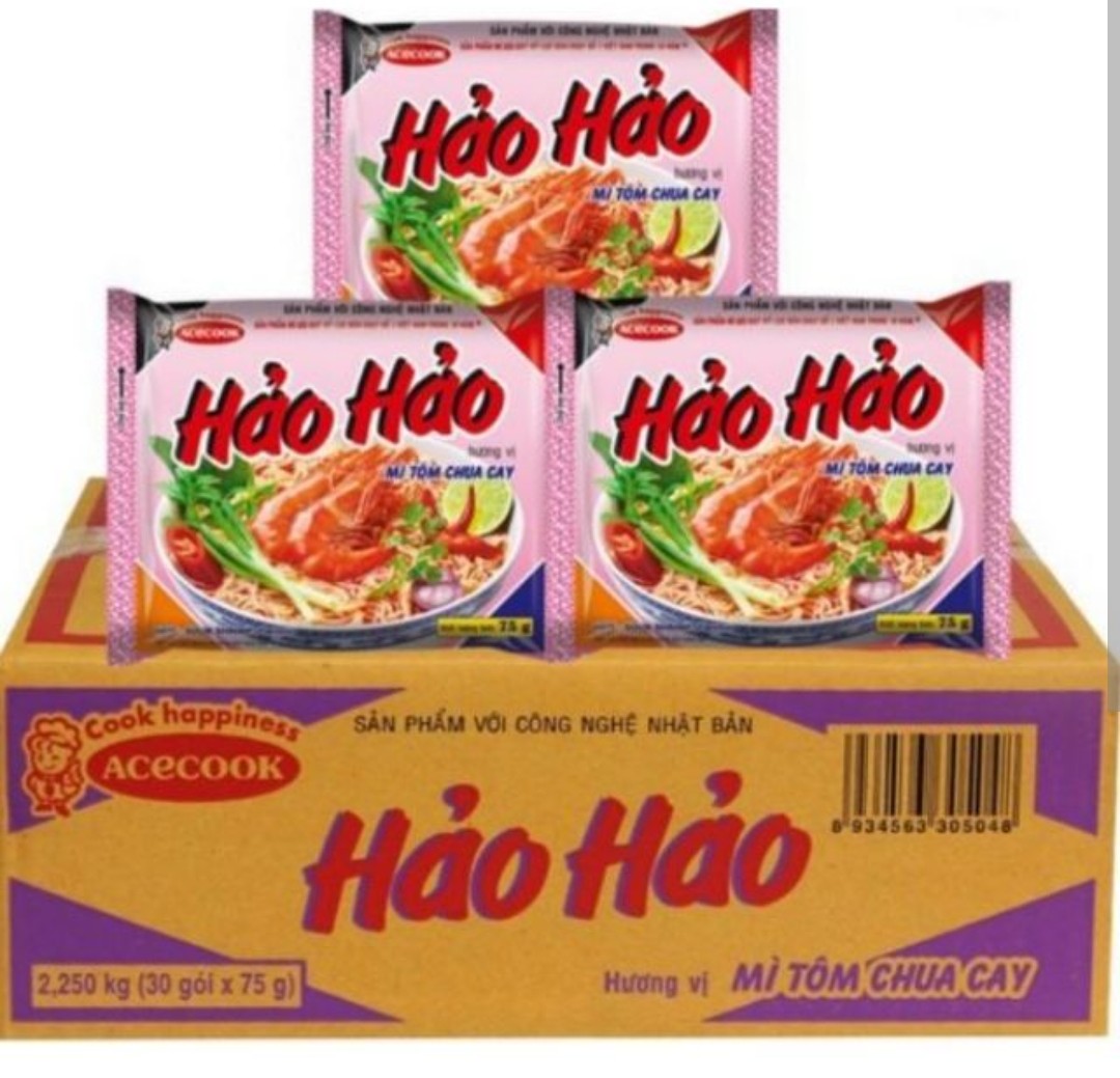 [HCM] Instant Noodles Hao Hao Noodles Spicy and Sour Shrimps Box of 30 Packs (1 pack of 75g)