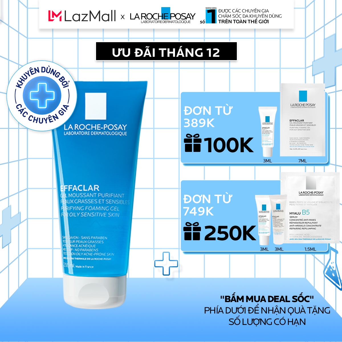 Gel Rửa Mặt Tạo Bọt Làm Sạch Dành Cho Da Dầu Nhạy Cảm La Roche-Posay Effaclar Purifying Foaming Gel For...