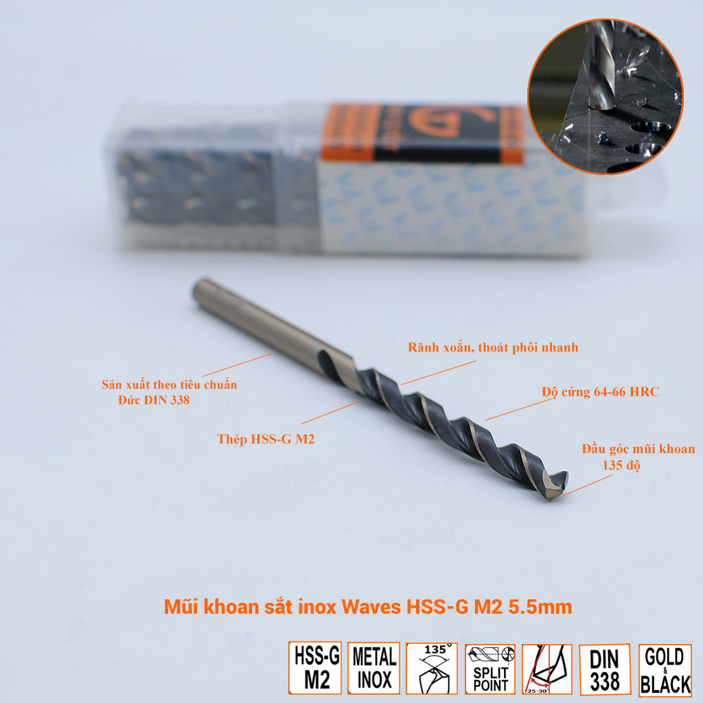 Mũi khoan sắt inox Wave HSS size tùy chọn