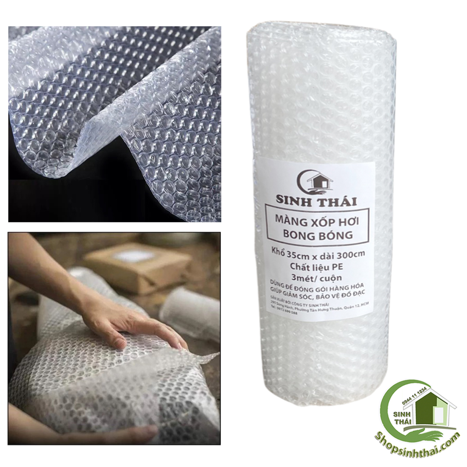 Màng xốp hơi bong bóng [ Cuộn 3 mét x khổ 35cm ] xốp bóp nổ, bọc hàng, bóng khí chống sốc giảm chấn đóng gói hàng hóa