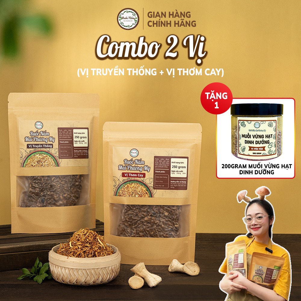 2 gói ruốc nấm Đà Lạt 250gr vị truyền thống + 250gr vị thơm cay - Ruốc nấm Mai Phương My