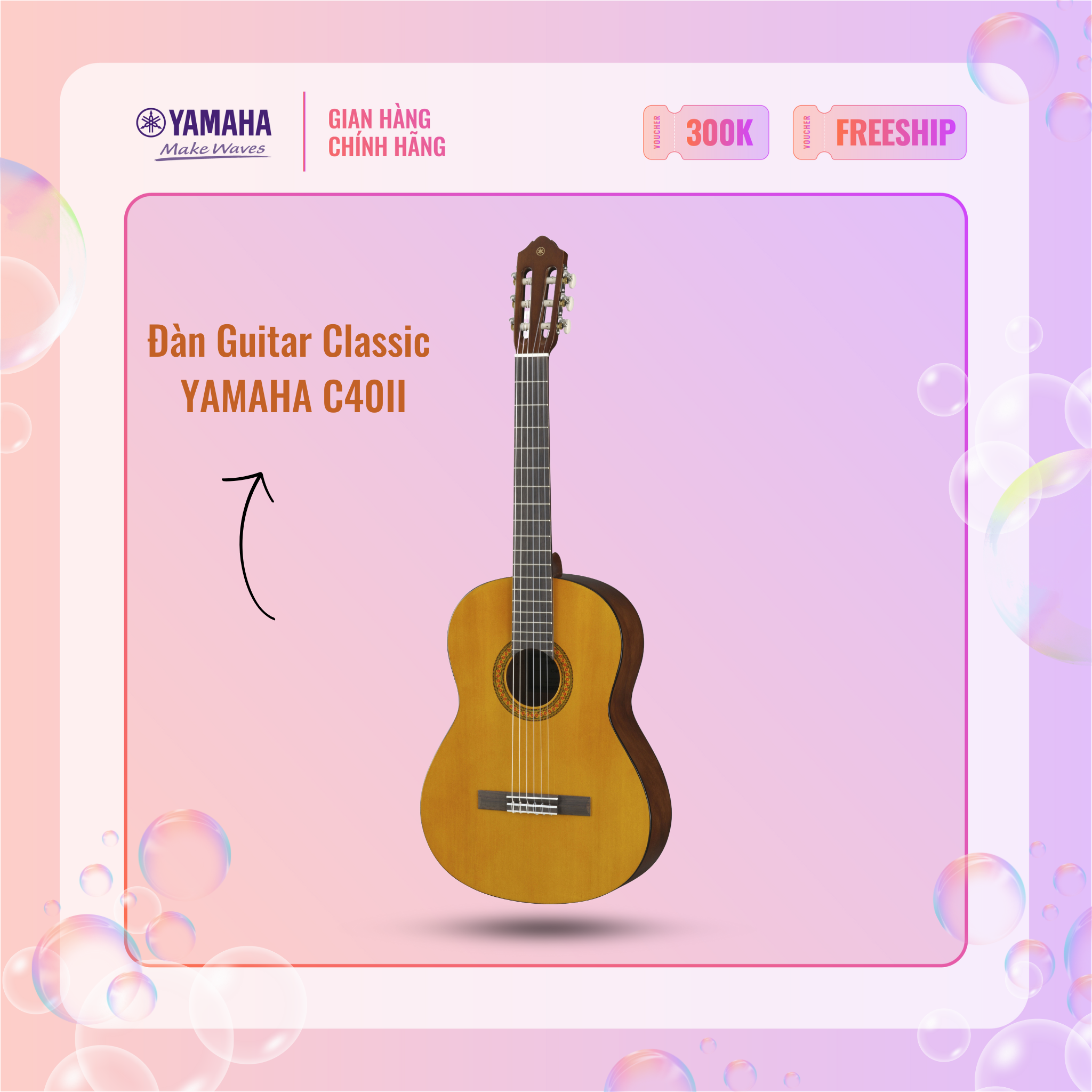 [Trả góp 0%] Đàn Guitar Classic YAMAHA C40II - Thiết kế thanh lịch, âm thanh ấm vang, phù hợp cho người mới bắt đầu chơi đàn, bảo hành chính hãng 12 tháng