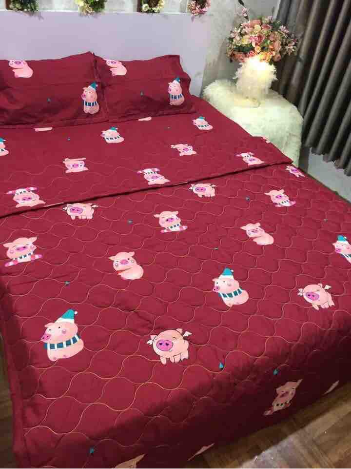 (FreeShip MAX) Trọn Bộ Chăn Ga Gối Combo 5 Món , Heo Đỏ -kovico  drap giường, ga giường, ra giường, drap trải giường,ga trải giường, drap trải giường đẹp ga trải giường cưới, bộ ga trải nệm mát, ga giường cưới,Ga giường spa