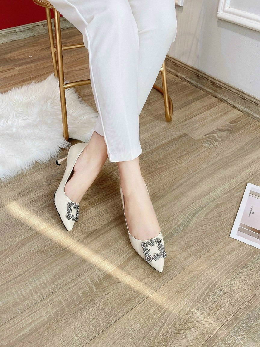 Giày nữ giày cao gót đá vuông manolo đế 5 phân