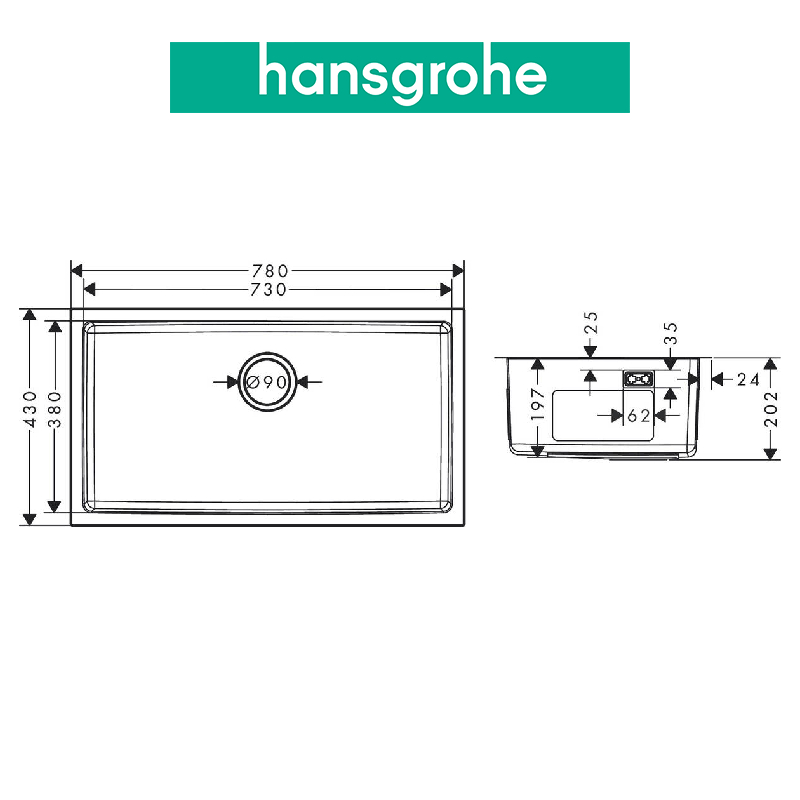 Chậu bếp đơn HANSGROHE Deep Drawn Sink S439-U730 43454