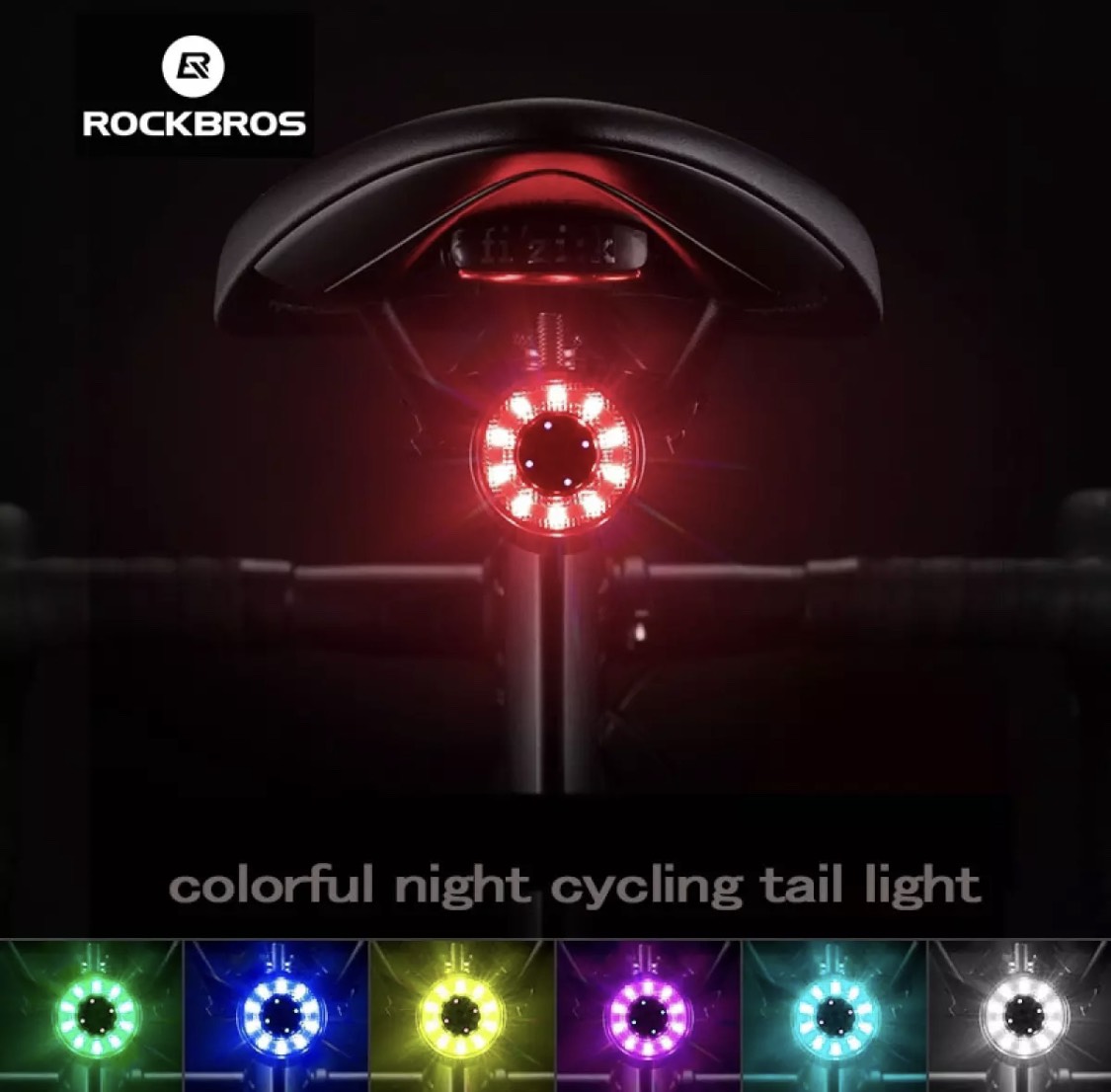 Đèn hậu xe đạp 7 màu rockbros