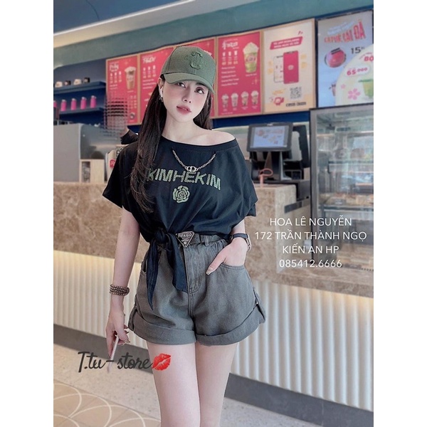 Anu33 - áo phông nữ buộc dây kimhekim kèm mũ