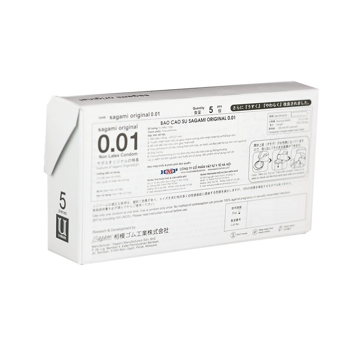 Bao Cao Su Sagami Original 0.01 - Hộp 5 BCS (Hàng chính hãng 100%)