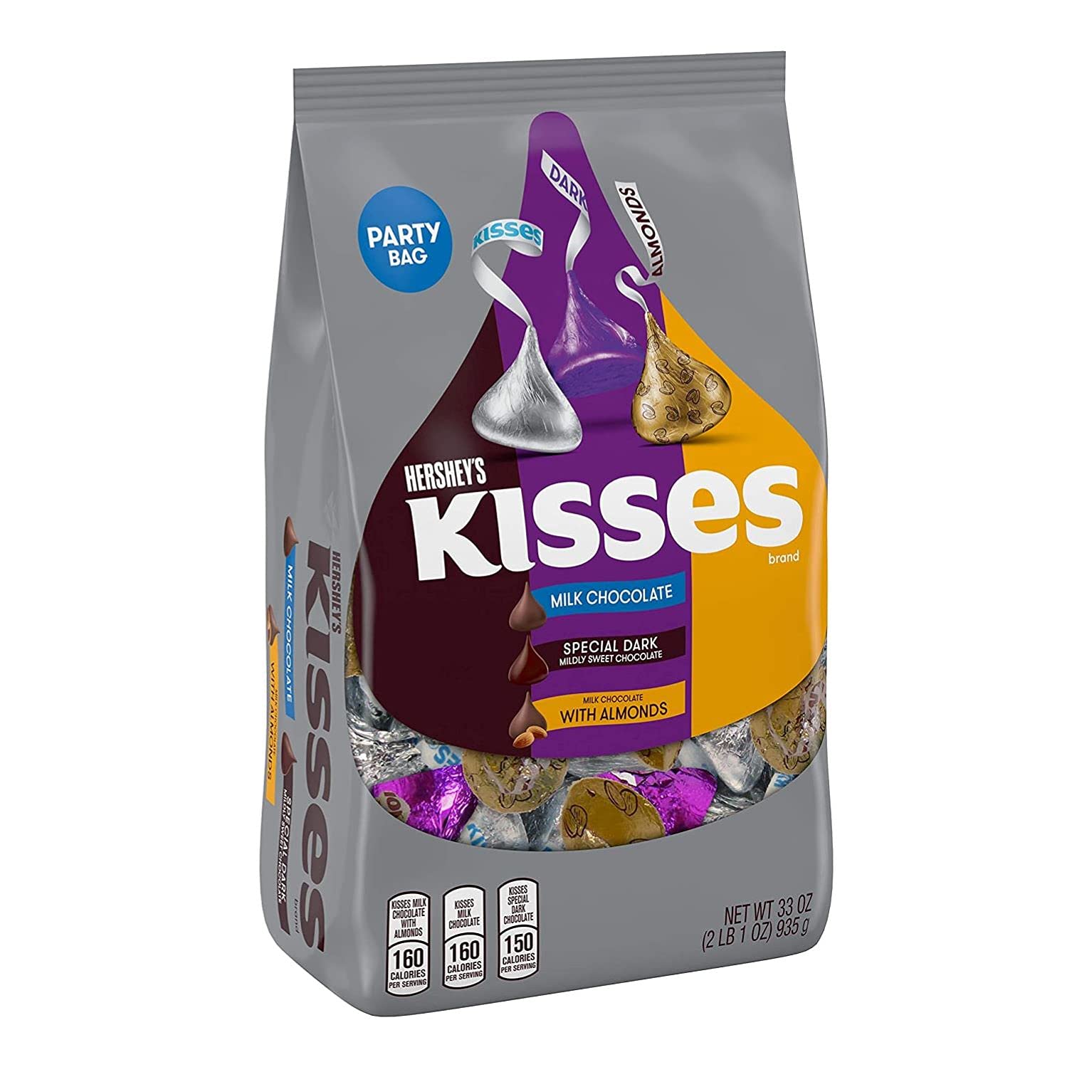 TÚI 935g MIX 3 LOẠI SOCOLA HERSHEY'S KISSES Assorted Chocolate Candy, 33oz (socola sữa, socola đen và socola sữa với hạnh nhân)
