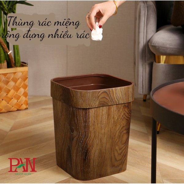 Thùng Rác 14L PAN SMART HOME thùng rác thông minh đa năng thùng rác vân gỗ cao cấp