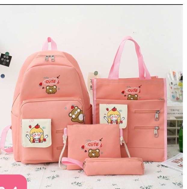 COMBO 4 MÓN gấu và cô bé cu te mua mưa cb84