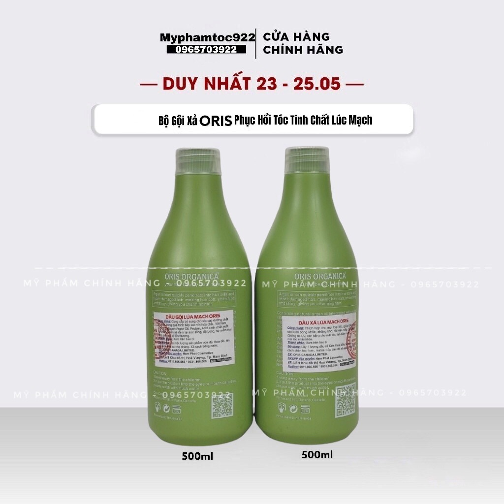 Bộ Dầu Gội-Dầu Xả Oris Arganica Tinh Chất Lúa Mạch 500ml