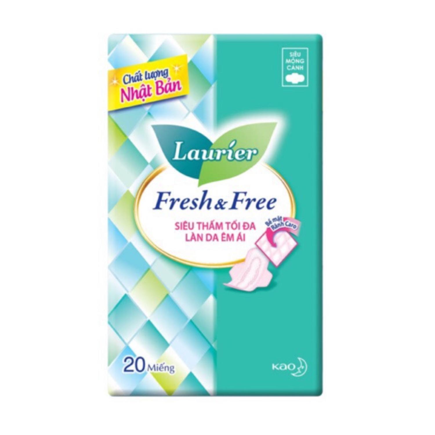 Băng vệ sinh laurier fresh & free siêu mỏng không cánh/ có cánh 20 miếng