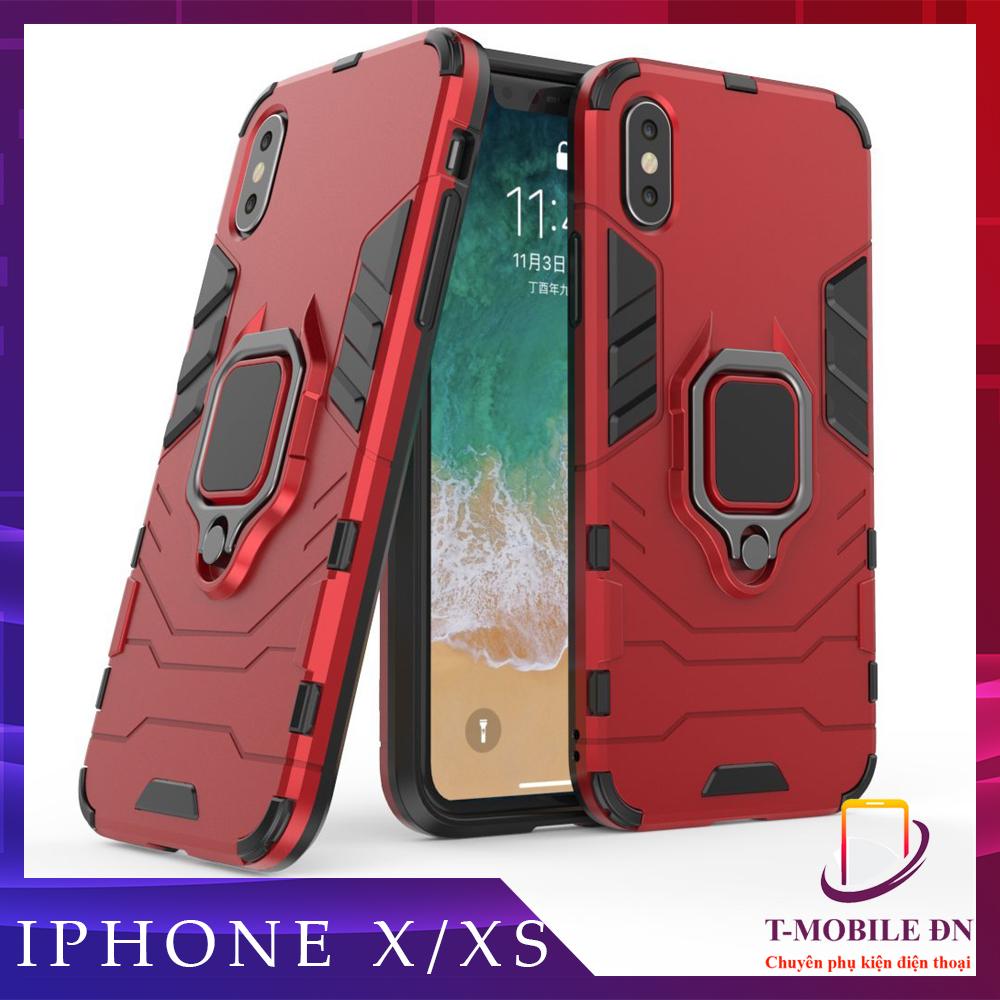 Ốp lưng dành cho iPhone X XS chống sốc iron man kèm nhẫn ring chống xem video tiện lợi