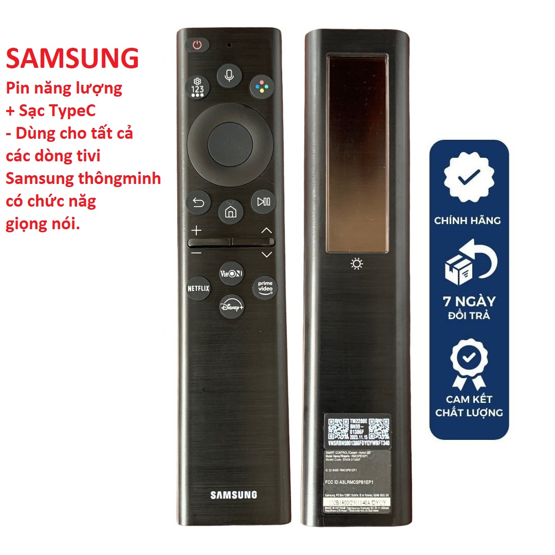 Điều khiển tivi Samsung năng lượng mặt trời hàng chính hãng theo TV, Remote samsung giọng nói Qled hàng Việt Nam