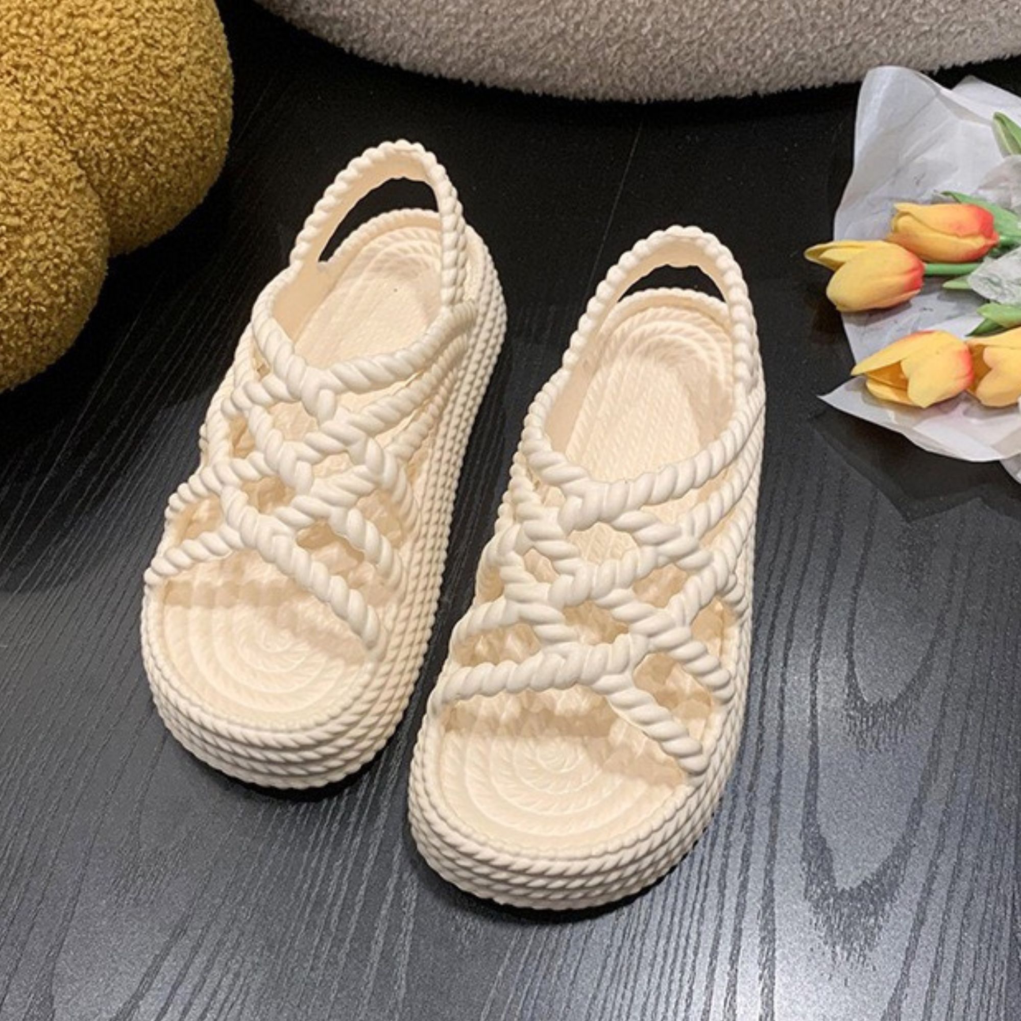 ⋌lazada giayzep.store dép sandal quai chéo dây thừng đế 5cm dép quai hậu siêu mềm chống nước size 36-39