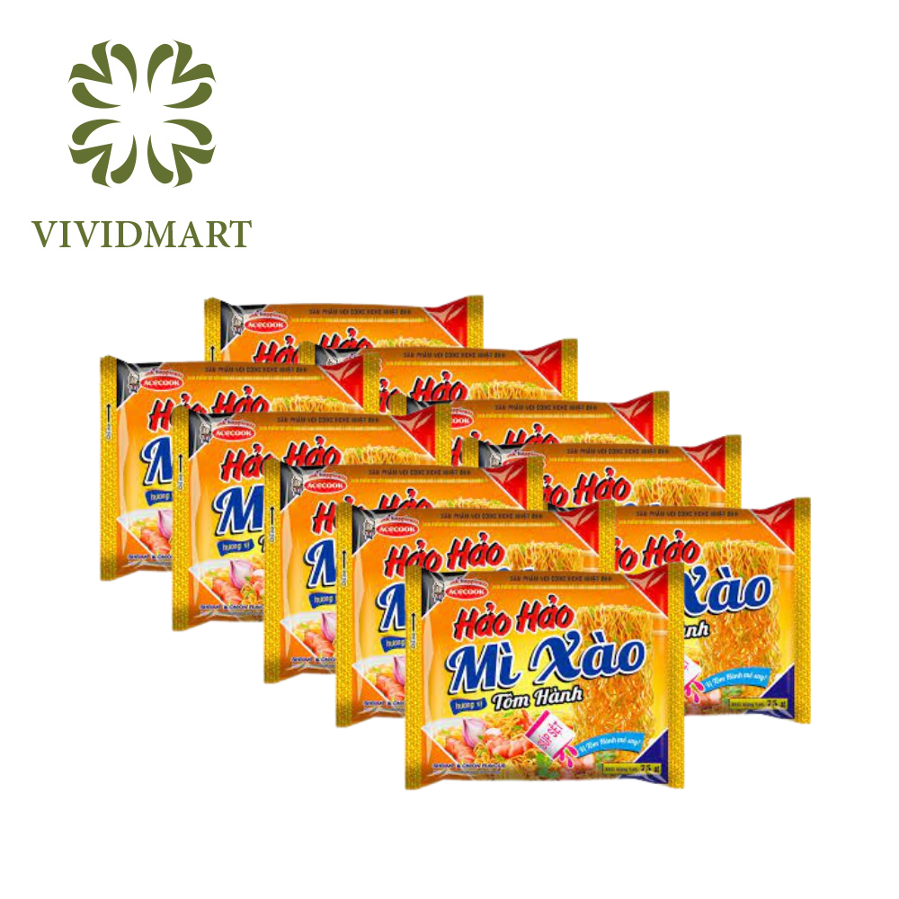 [SET OF 10 PACKAGES/1 FLAVOUR] - ACECOOK - HAO HAO INSTANT NOODLES 9 FLAVORS: SOUR-HOT SHRIMP, CRISPY GARLIC PORK, SWEET AND SOUR SHRIMP STIR-FRIED, SHRIMP ONION STIR-FRIED, CHICKEN, PURPLE SATAY ONION, VEGAN MUSHROOM, KIM CHI FLAVOUR (65G - 95G/PACKAGE)