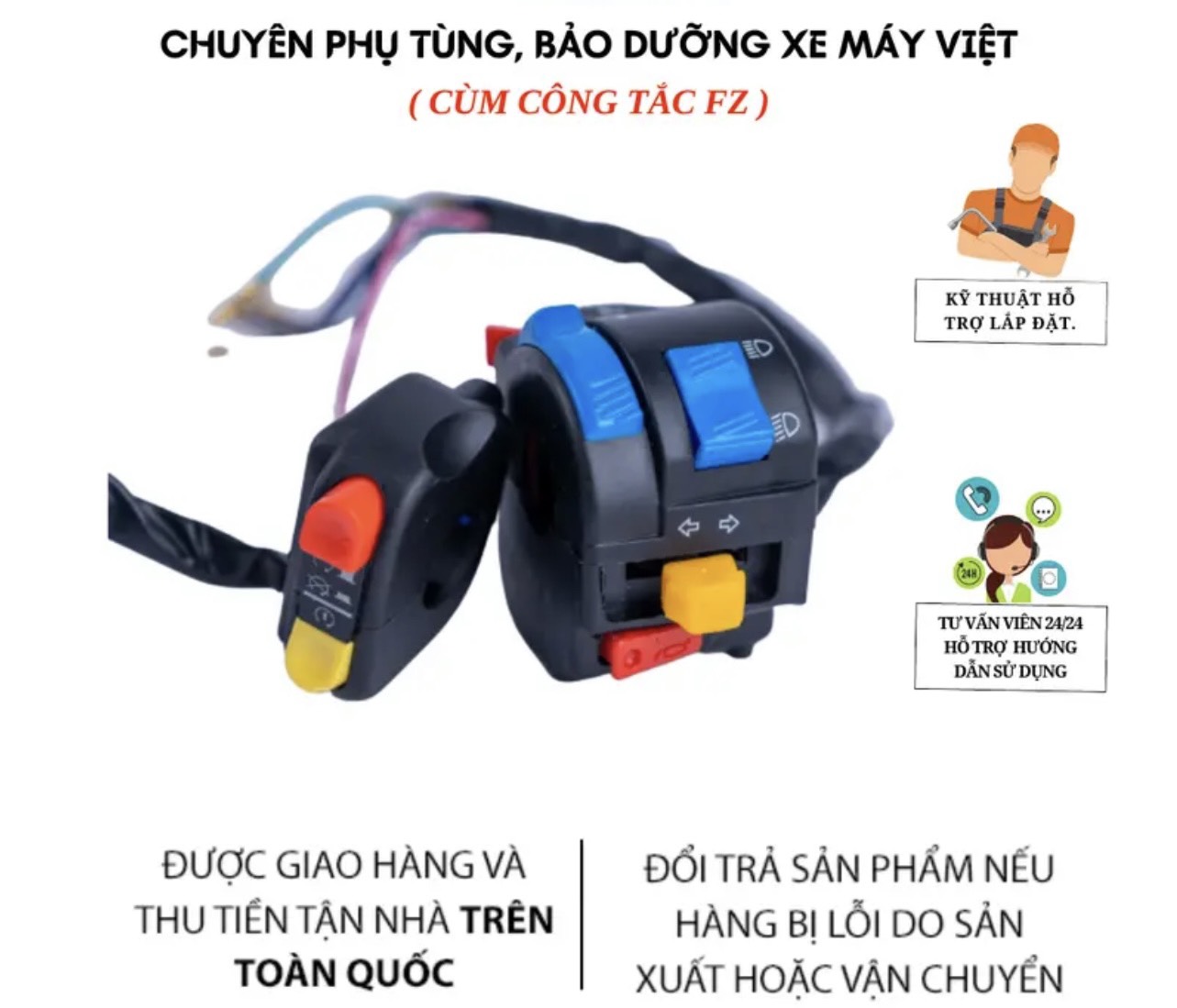 COMBO cùm tăng tốc domino + 2 cùm công tắc FZ passing trái và phải