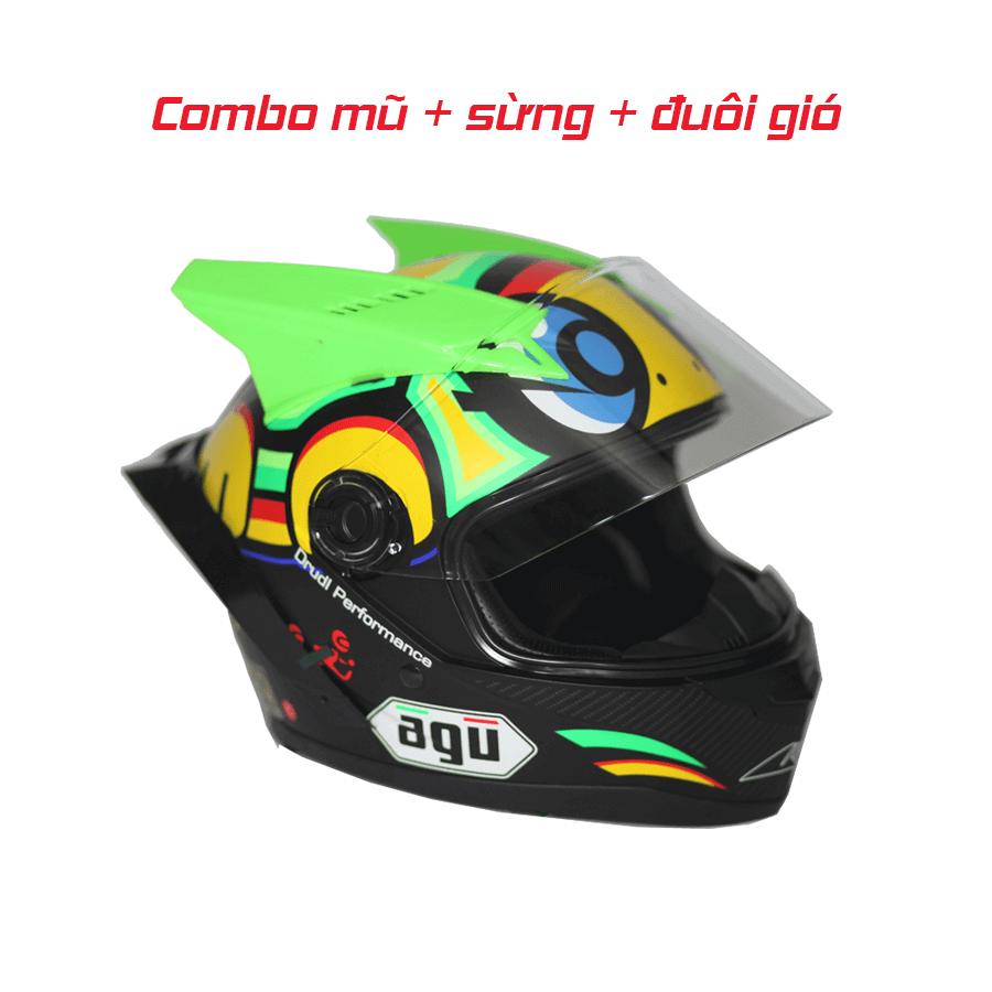 Nón bảo hiểm Fullface AGU tem rùa lên sừng rùa và đuôi gió
