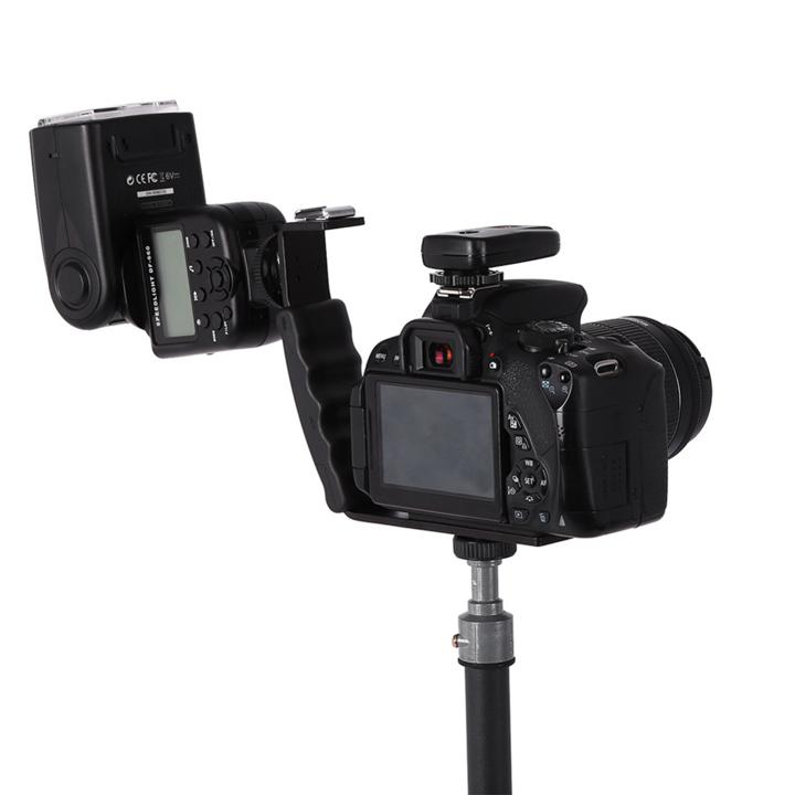Thanh Bracket chữ L gắn đèn Led Microphone Flash 2 chân hot shoe