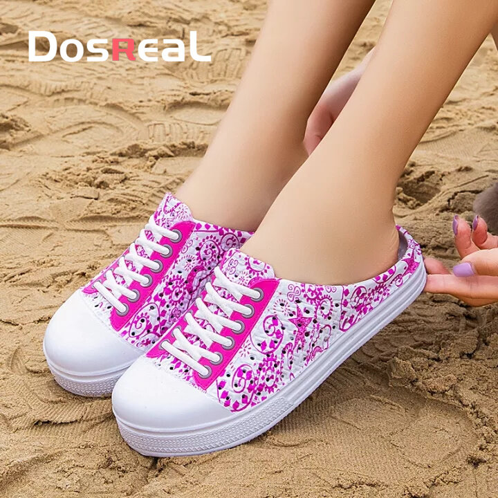 Dosreal đế bằng nữ jelly giày size lớn 36-41 không trượt bãi biển dép casual nửa dép phụ nữ bán