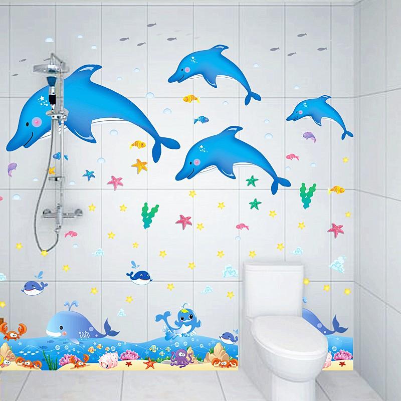 combo 2 bức decal dán tường mẫu cá heo đạo dương