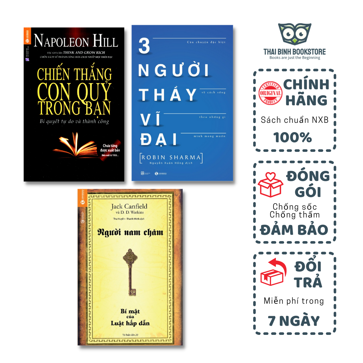 Sách - combo 3 cuốn sách: chiến thắng con quỷ trong bạn, người nam châm – bí mật của luật hấp dẫn, ba người thầy vĩ đại - thái bình bookstore