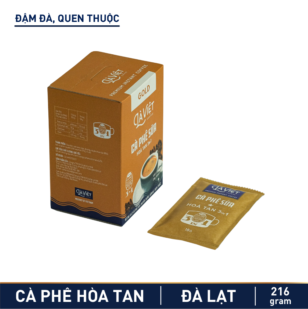 Cà Phê Hòa Tan Là Việt Cà Phê Sữa - Gold 3in1 216gr Vị Đậm Đà, Quen Thuộc