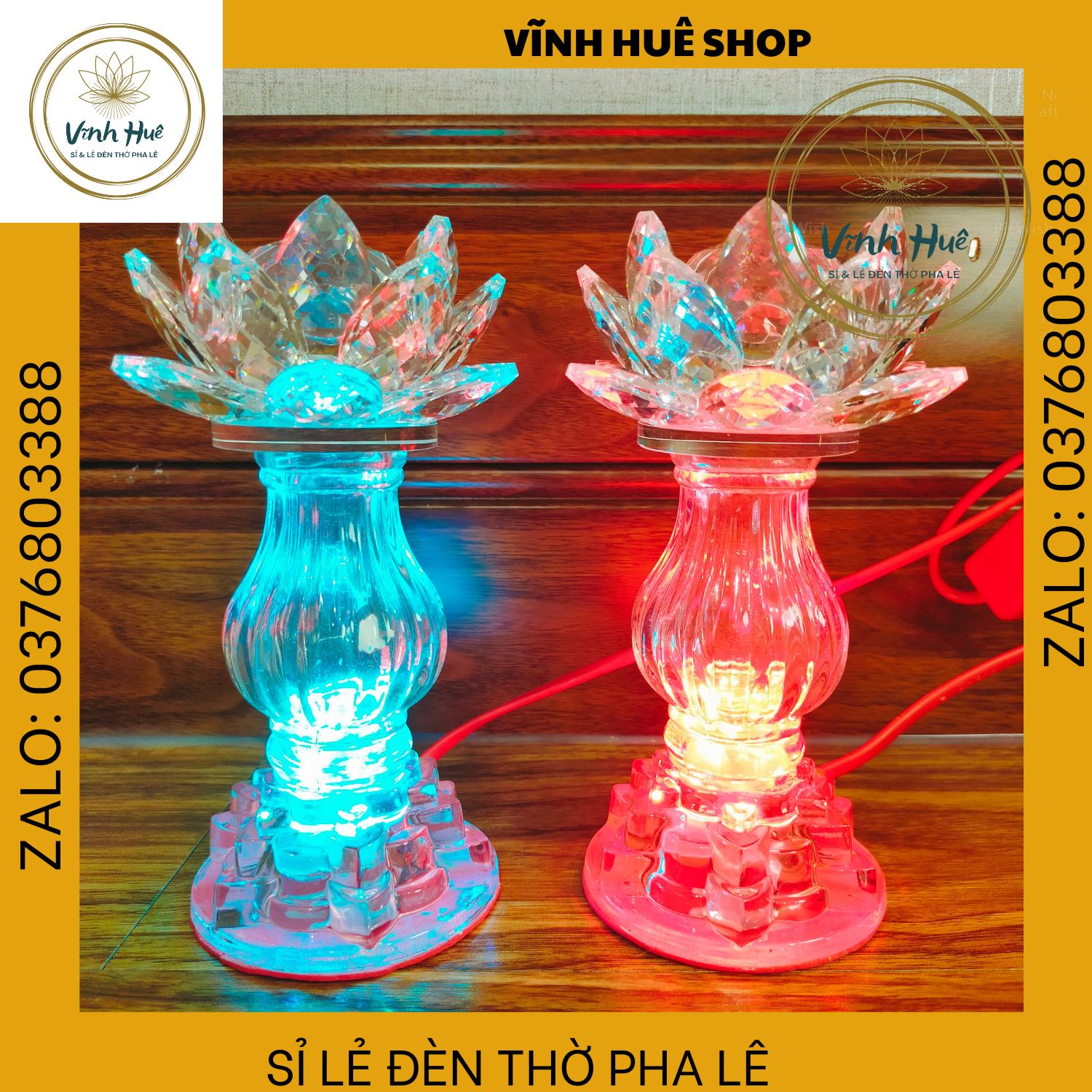 Đèn hoa sen pha lê. đèn đặt bàn thờ. Có mạch LED thay thế 7 màu