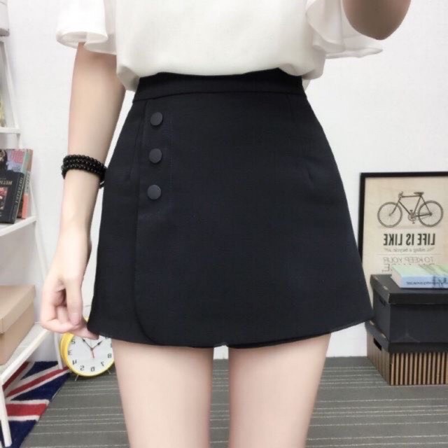 Quần giả váy lưng cao Nút Bọc