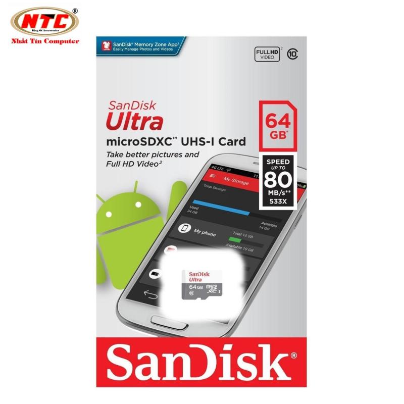 Thẻ Nhớ MicroSDXC SanDisk Ultra 64GB C10 80MB/s (Xám)