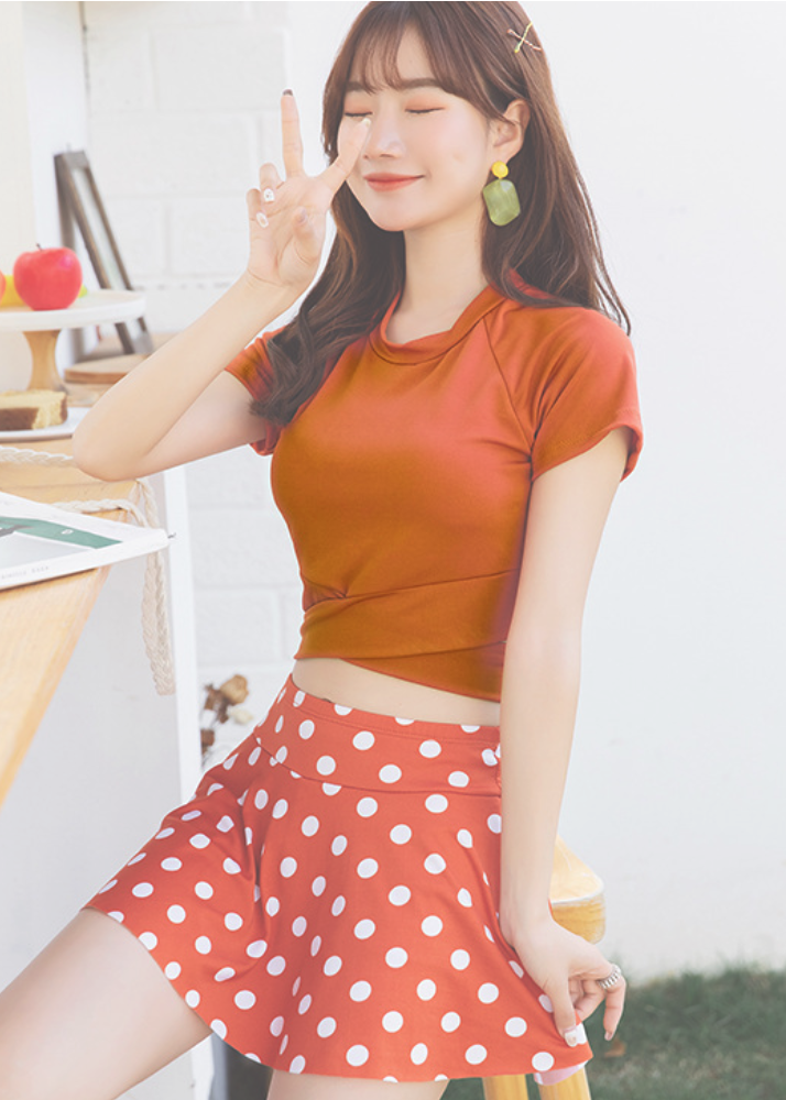 Bikini Hai Mảnh Áo Croptop Váy Chấm Bi AT141 Hoa Lan Shop
