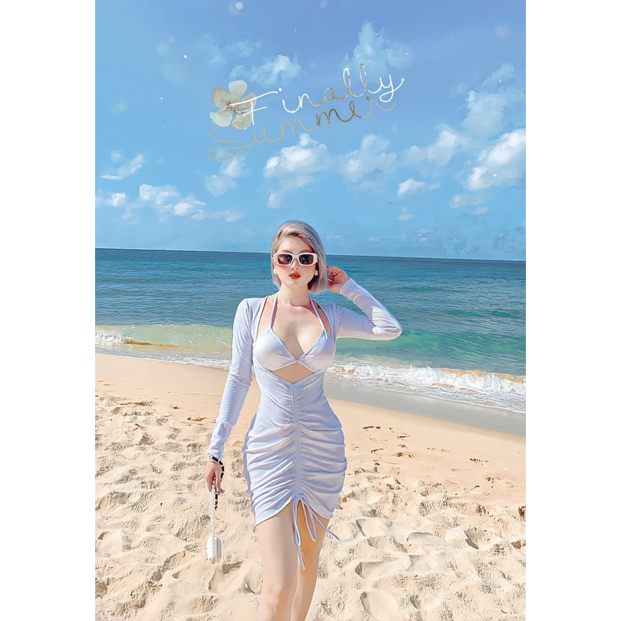 Bikini tam giác phối tay dài rút ( nhiều màu)