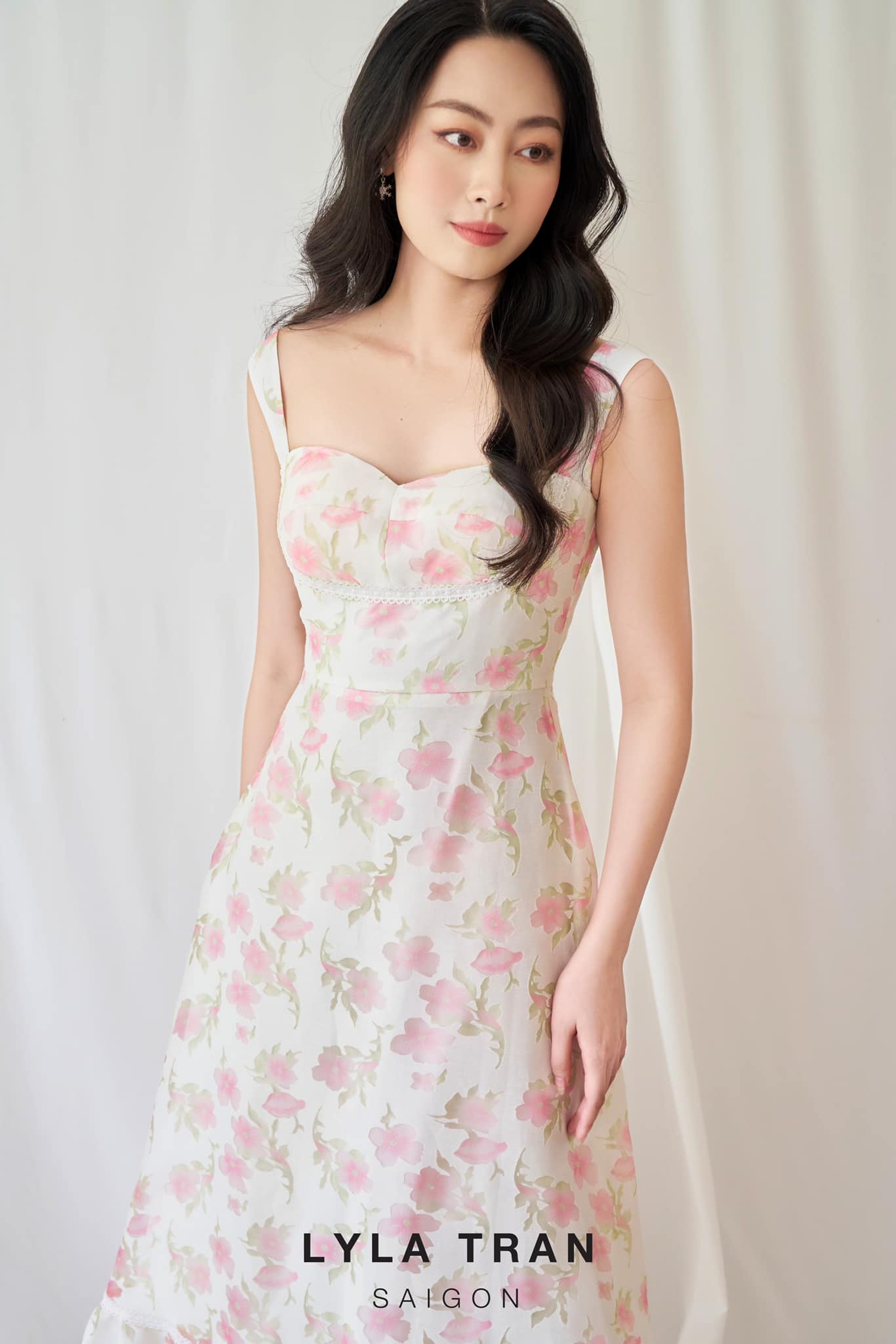 Đầm maxi hoa cúp ngực 2 màu hồng/vàng