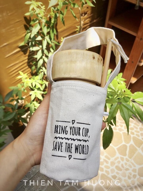 [HCM]Quai Vải Xách Ly (Có Chỗ Để Ống Hút)