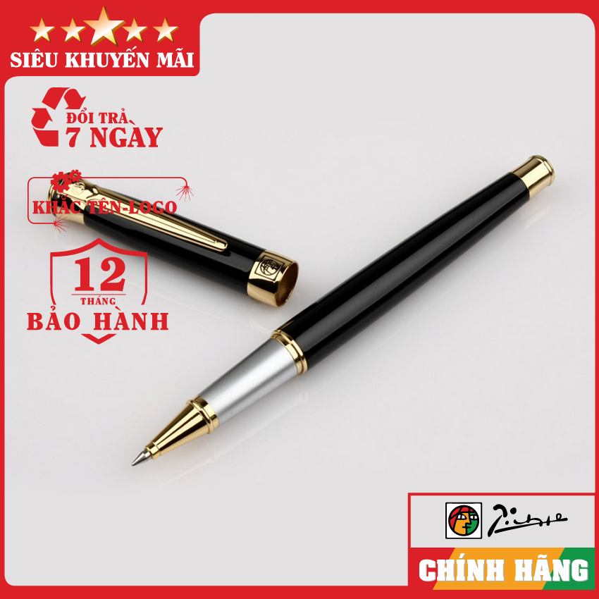 Bút ký cao cấp-Bút ký cao cấp dạ bi picasso 903RGBK-Thân đen cài vàng-Bút ký chính hãng-Khắc tên theo yêu cầu