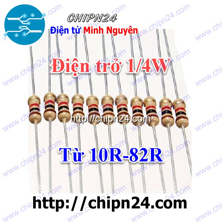 Điện trở 1/4w 5% (10r 12r 15r 18r 22r 33r 39r 47r 51r 56r 68r 82r) - [chọn loại]
